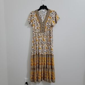 R.Vivimos Womens Summer Floral Print 100% Cotton Short Sleeve Flowy Dress M 8/10